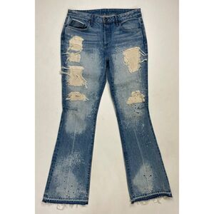 Tortoise Distressed Paint Splatter Bell Bootcut Denim Jeans Women Size 29 Blue